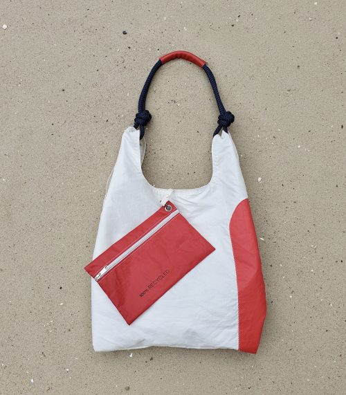 biała z czerwienią torebka seashopper torba z żagli damska torebka z żagli